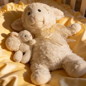 Gund animated lamb with baby,recites nursery rhymes blush/stuffy 12" sitting